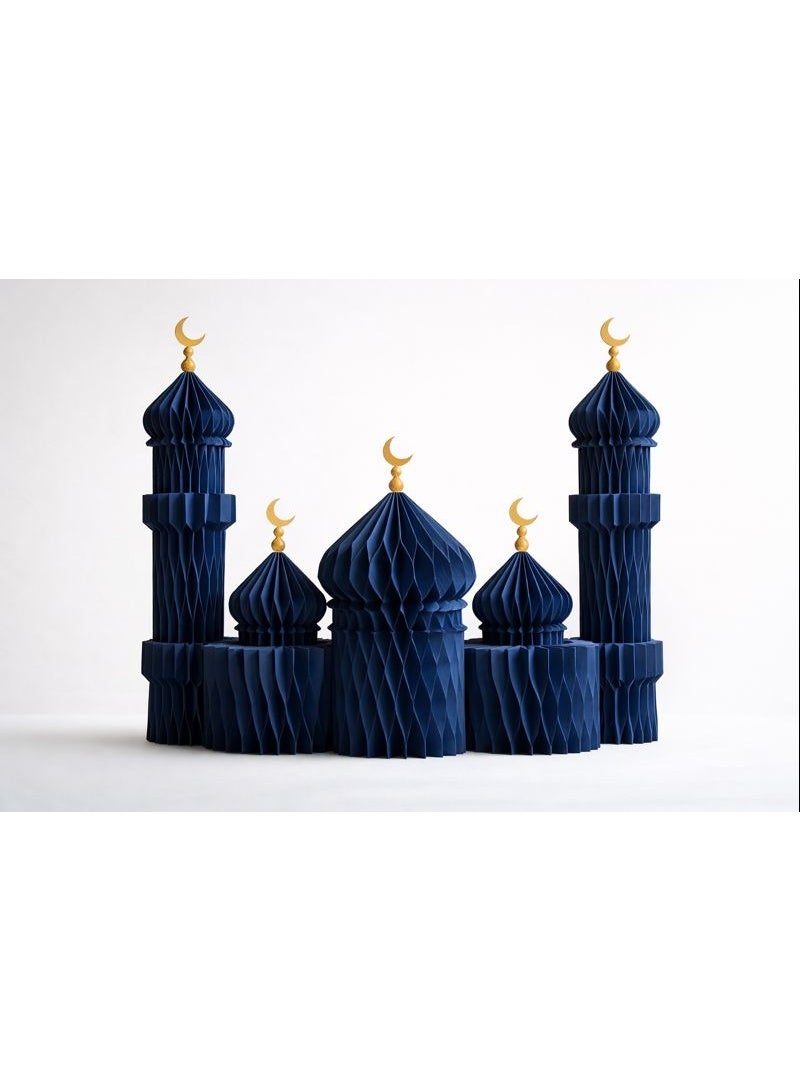 Navy Blue Honeycomb Mosque Decor Set Ramadan & Eid Islamic Table Decoration - Image 1